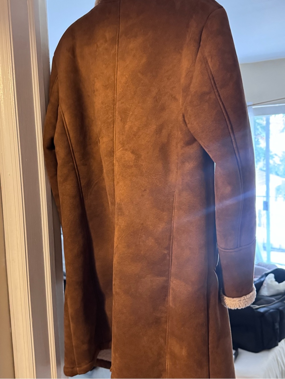 Zara Brown Shearling-Trim Trench Coat